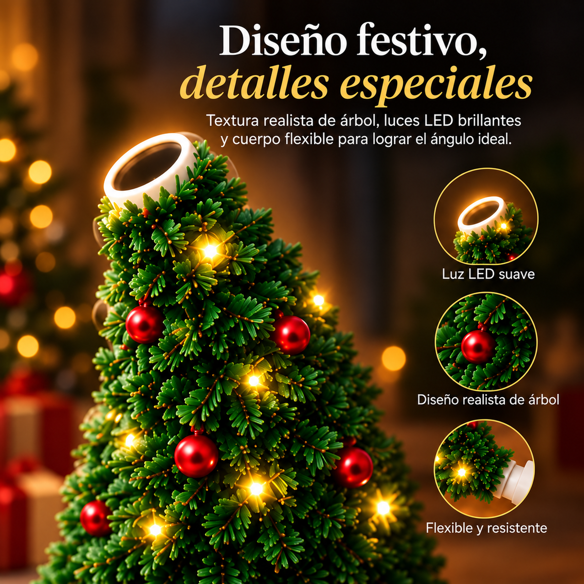 Detalle del proyector navideño en forma de árbol